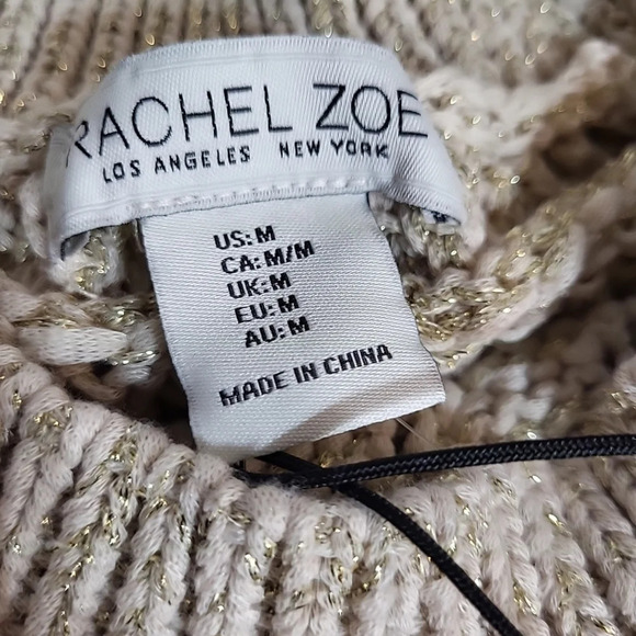 Rachel Zoe Sleeveless KnitSweater M Tan Oatmeal Crop Gold Threading‎ NWT - Picture 6 of 9